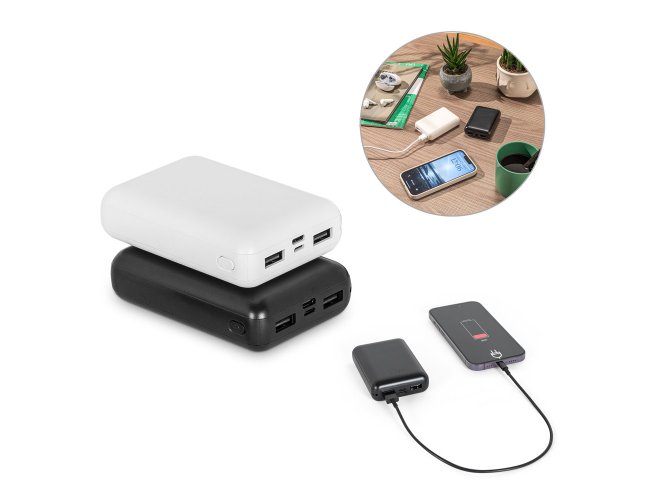 Bateria port�ti em ABS 100% reciclado e capacidade de 10.000 mAh